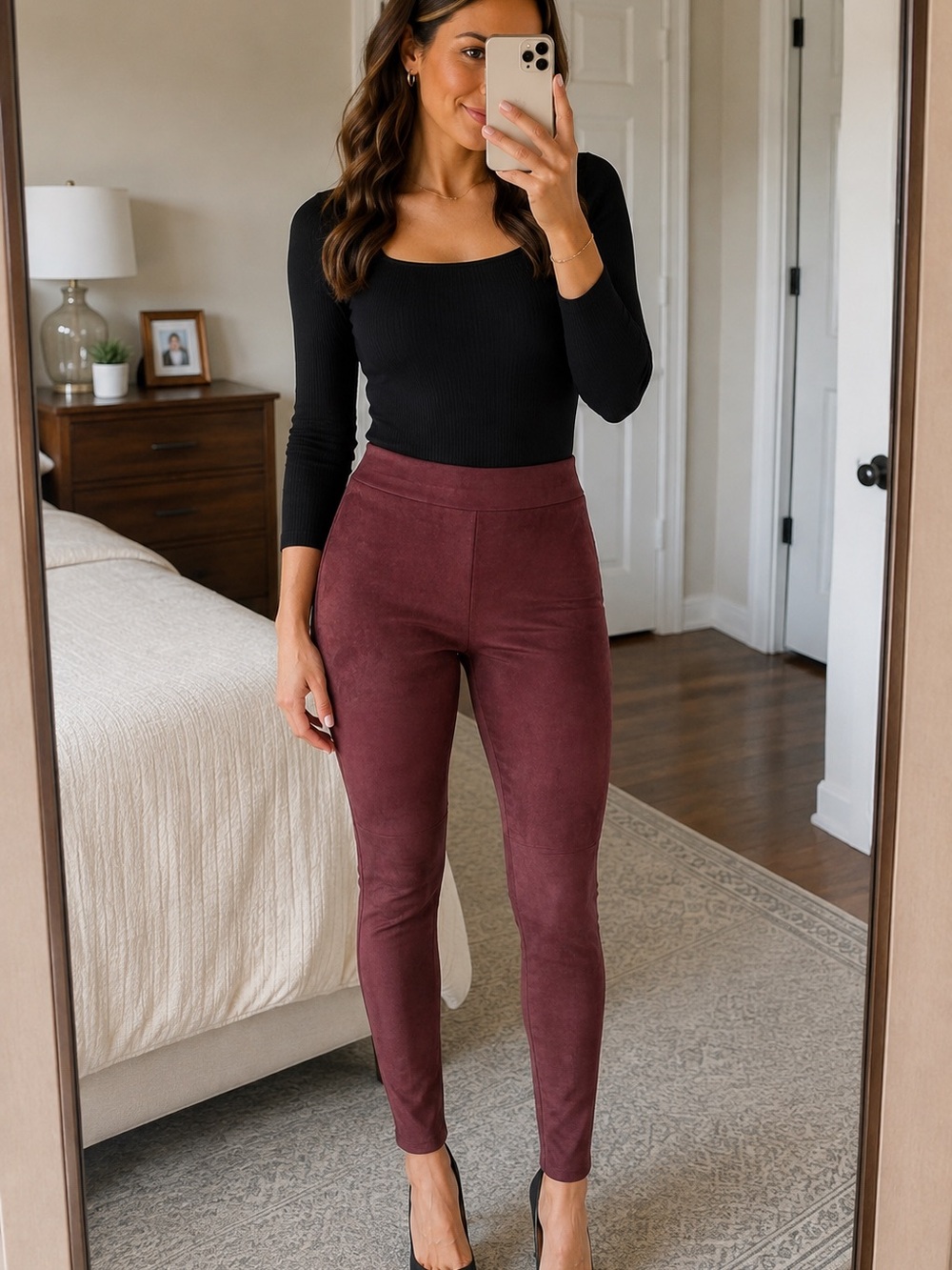 C. Wonder Burgundy Faux Suede Leggings Pants XS NWT